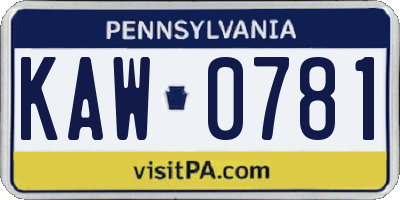 PA license plate KAW0781
