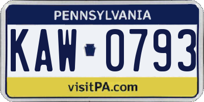 PA license plate KAW0793