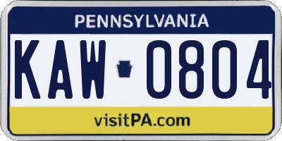 PA license plate KAW0804