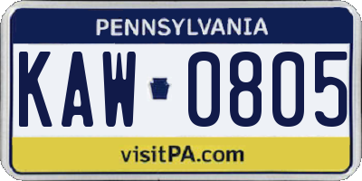 PA license plate KAW0805