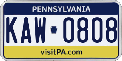 PA license plate KAW0808