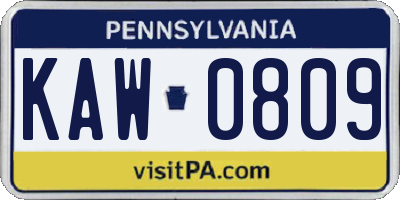 PA license plate KAW0809