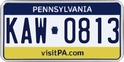 PA license plate KAW0813