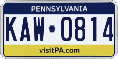 PA license plate KAW0814