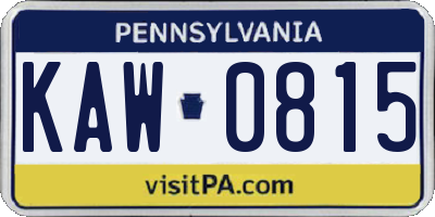 PA license plate KAW0815