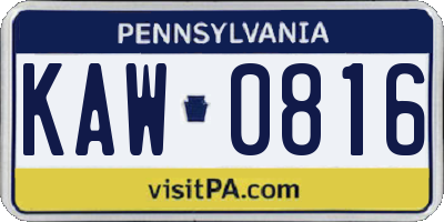 PA license plate KAW0816