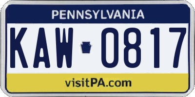 PA license plate KAW0817
