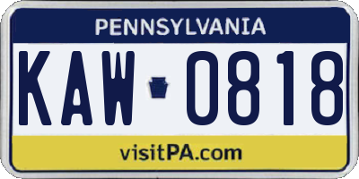 PA license plate KAW0818