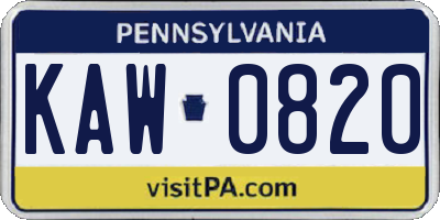 PA license plate KAW0820