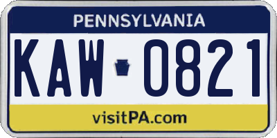 PA license plate KAW0821