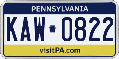 PA license plate KAW0822