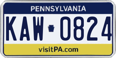 PA license plate KAW0824