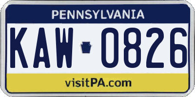 PA license plate KAW0826