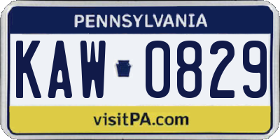 PA license plate KAW0829