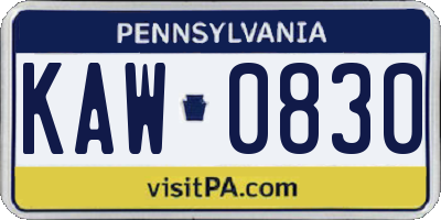 PA license plate KAW0830