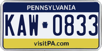 PA license plate KAW0833