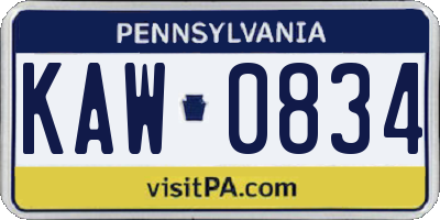 PA license plate KAW0834