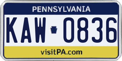 PA license plate KAW0836