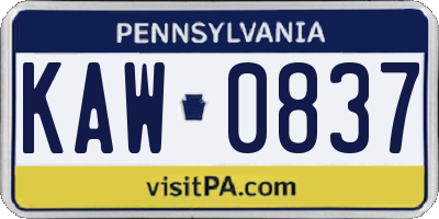 PA license plate KAW0837