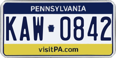 PA license plate KAW0842