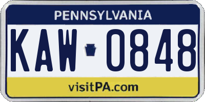 PA license plate KAW0848