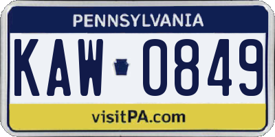 PA license plate KAW0849