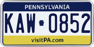 PA license plate KAW0852