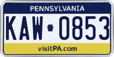 PA license plate KAW0853