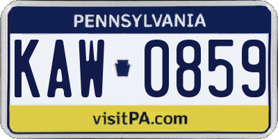 PA license plate KAW0859