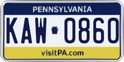 PA license plate KAW0860