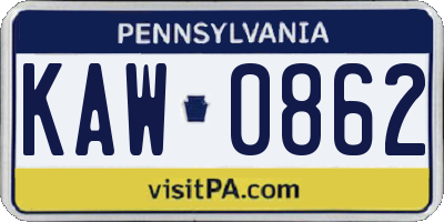 PA license plate KAW0862