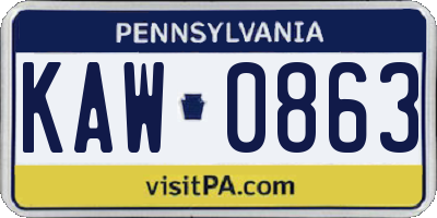 PA license plate KAW0863