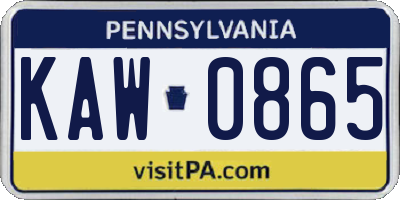 PA license plate KAW0865