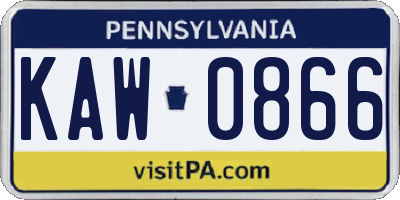 PA license plate KAW0866