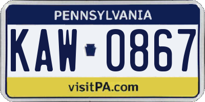PA license plate KAW0867