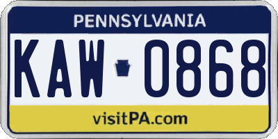 PA license plate KAW0868