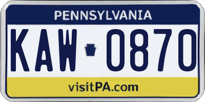PA license plate KAW0870