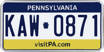PA license plate KAW0871