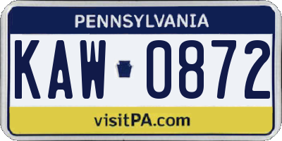 PA license plate KAW0872