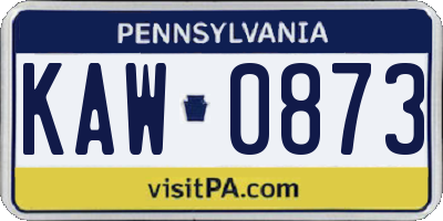 PA license plate KAW0873