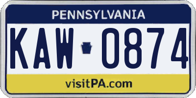 PA license plate KAW0874