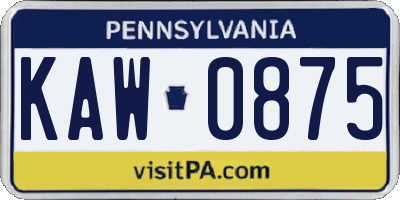 PA license plate KAW0875