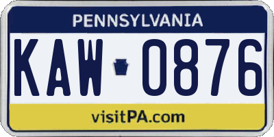 PA license plate KAW0876
