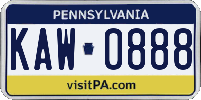 PA license plate KAW0888
