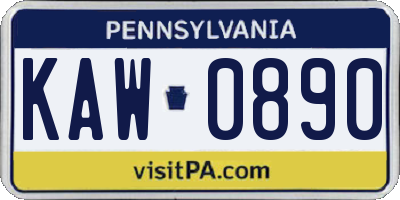 PA license plate KAW0890