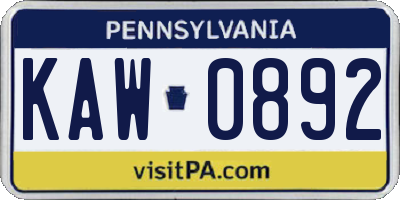 PA license plate KAW0892
