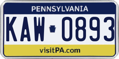 PA license plate KAW0893