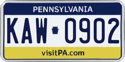 PA license plate KAW0902