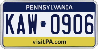 PA license plate KAW0906