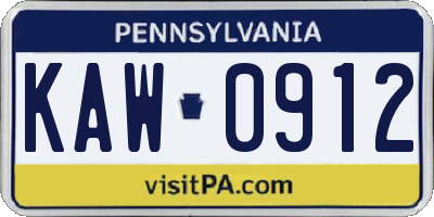 PA license plate KAW0912